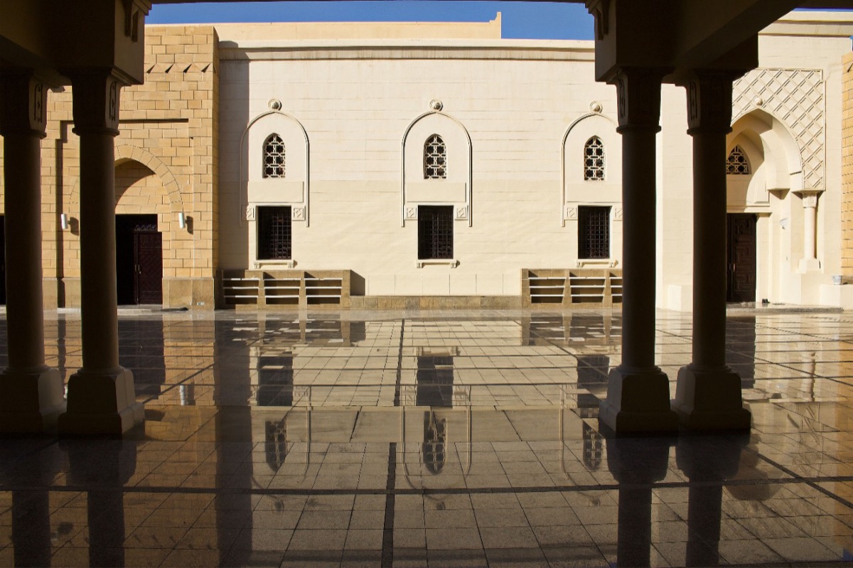 Sunlit mosque courtyard
